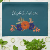 Rustikale Herbst-Orange-Navy-Blau-Blumen Geschirrtuch (Gefaltet)