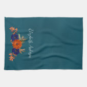 Rustikale Herbst-Orange-Navy-Blau-Blumen Geschirrtuch (Horizontal)