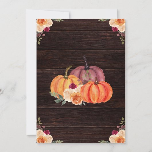 Rustikale Herbst-Orange Pumpkins Blumenhochzeit Einladung (Rückseite)