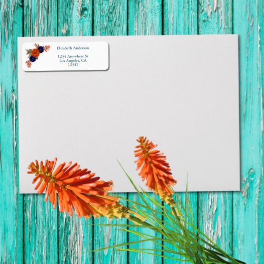 Rustikale Herbst-Orangenblauer Blumenhochzeit