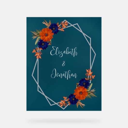 Rustikale Herbst-Orangenblauer Blumenhochzeit Acrylschild (Vorderseite)