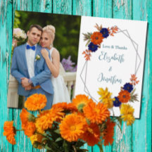 Rustikale Herbst-Orangenblauer Blumenhochzeit
