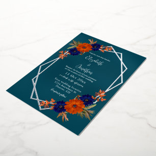 Rustikale Herbst-Orangenblauer Blumenhochzeit Folieneinladung