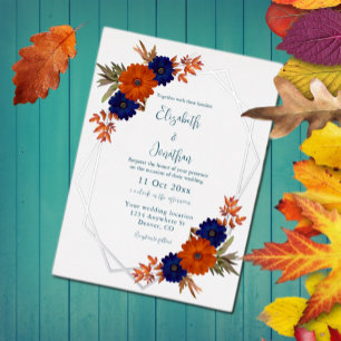 Rustikale Herbst-Orangenblauer Blumenhochzeit Folieneinladung