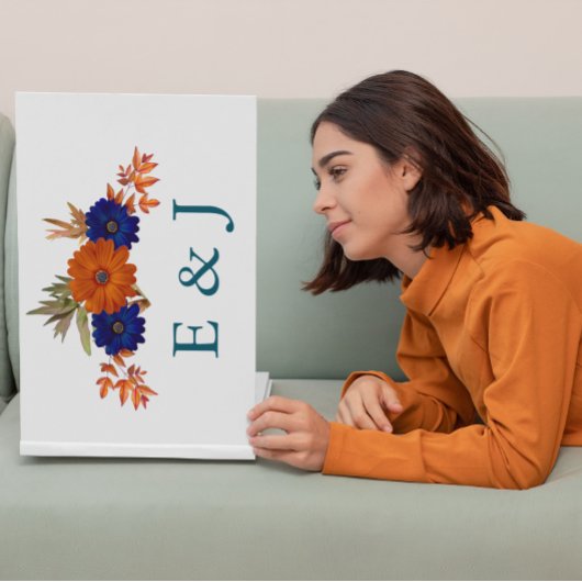 Rustikale Herbst-Orangenblauer Blumenhochzeit Gästebuch