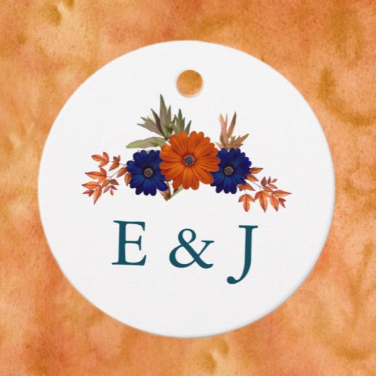 Rustikale Herbst-Orangenblauer Blumenhochzeit Geschenkanhänger