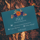 Rustikale Herbst-Orangenblauer Blumenhochzeit RSVP Karte