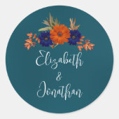Rustikale Herbst-Orangenblauer Blumenhochzeit Runder Aufkleber (Vorderseite)