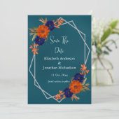 Rustikale Herbst-Orangenblauer Blumenhochzeit Save The Date (Stehend Vorderseite)