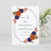 Rustikale Herbst-Orangenblauer Blumenhochzeit Save The Date (Stehend Vorderseite)