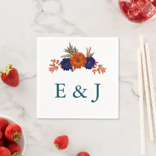 Rustikale Herbst-Orangenblauer Blumenhochzeit Serviette (Beispiel)