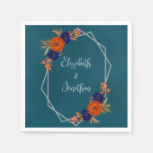 Rustikale Herbst-Orangenblauer Blumenhochzeit Serviette (Vorderseite)