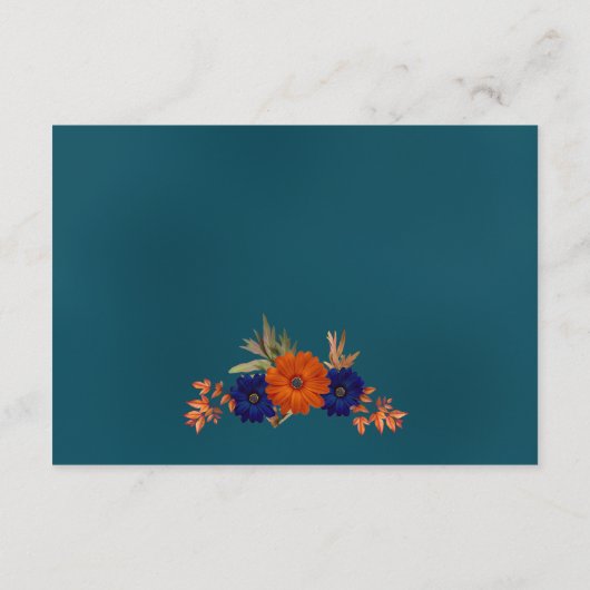 Rustikale Herbst-Orangenblauer Hochzeitsempfang Begleitkarte (Rückseite)