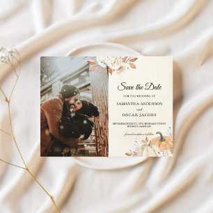 Rustikale Herbst-Orangenpumpen & Blume Ankündigungspostkarte