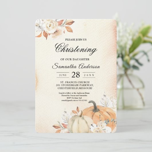 Rustikale Herbst-Orangenpumpen & Blume Einladung (Stehend Vorderseite)