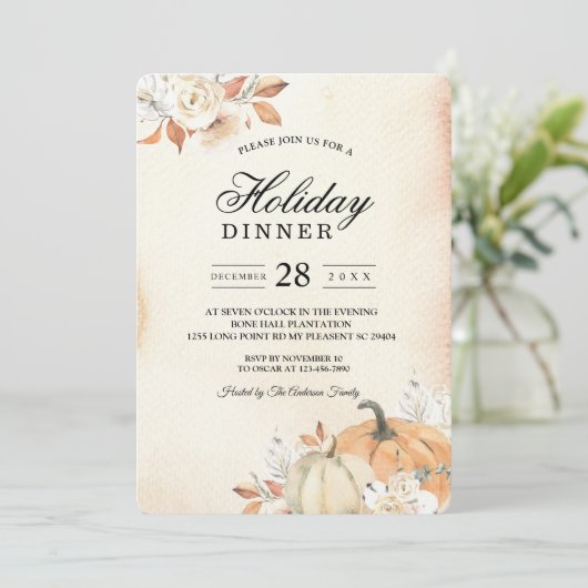 Rustikale Herbst-Orangenpumpen & Blume Einladung (Stehend Vorderseite)