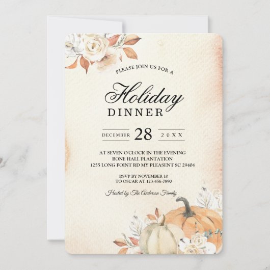 Rustikale Herbst-Orangenpumpen & Blume Einladung (Vorderseite)