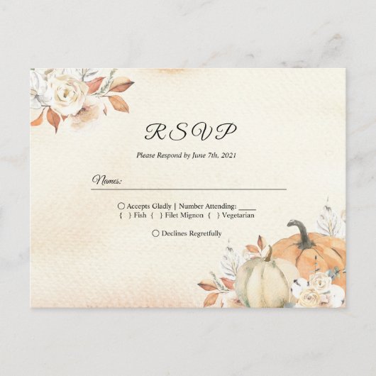 Rustikale Herbst-Orangenpumpen & Blume Einladungspostkarte (Vorderseite)