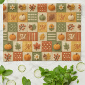 Rustikale Herbst-Patchwork-Kürbis-Monogramm Geschirrtuch (Gefaltet)