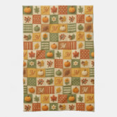 Rustikale Herbst-Patchwork-Kürbis-Monogramm Geschirrtuch (Vertikal)