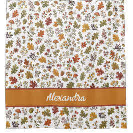 Rustikale Herbst-Pilz-Blätter-Wald-Monogramm-Name Duschvorhang