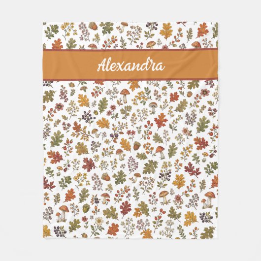 Rustikale Herbst-Pilz-Blätter-Wald-Monogramm-Name Fleecedecke (Vorderseite)