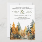 Rustikale Herbst-Pine-Bäume QR-Code Hochzeit Einladung (Vorderseite)