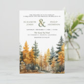 Rustikale Herbst-Pine-Bäume QR-Code Hochzeit Einladung (Stehend Vorderseite)