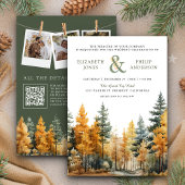 Rustikale Herbst-Pine-Bäume QR-Code Hochzeit Einladung