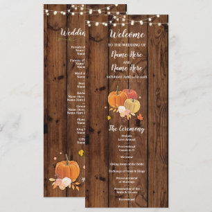 Rustikale Herbst-Pumpkin-Holz-Hochzeitsprogramm-De Einladung