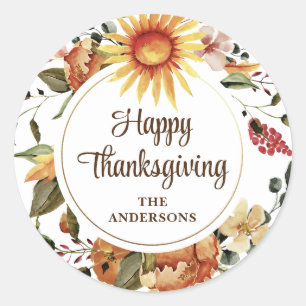 Rustikale Herbst-Sonnenblumen-Blumen-Thanksgiving- Runder Aufkleber