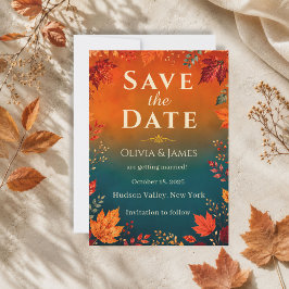 Rustikale Herbst-Teal- und Orange-Blätter Save the Date