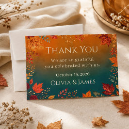 Rustikale Herbst-Thank-you-Karte mit Teal- und Ora Dankeskarte