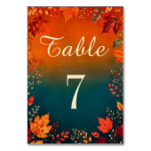 Rustikale Herbst-Tischdekoration mit Teal- und Ora Tischnummer (Vorderseite)