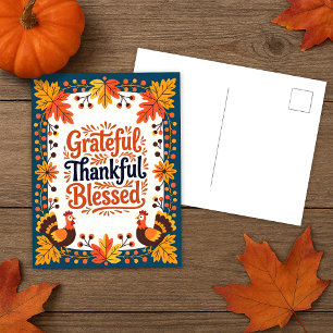 Rustikale Herbst-Volks-Kunst Grateful Thankful Ges Postkarte