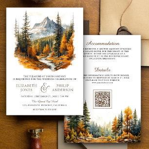 Rustikale Herbst-Wald-Berg-Hochzeit QR-Code Einladung