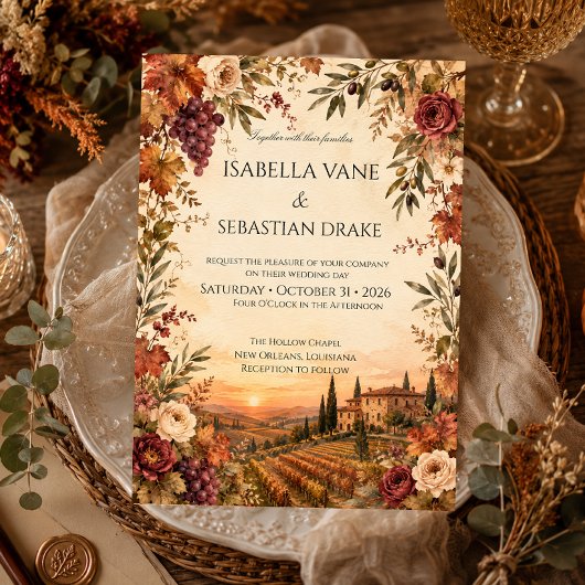 Rustikale Herbst-Weingut-Hochzeit Einladung