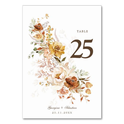 Rustikale Herbst-Wilde Blume Wiesen-Hochzeit Tischnummer (Vorderseite)