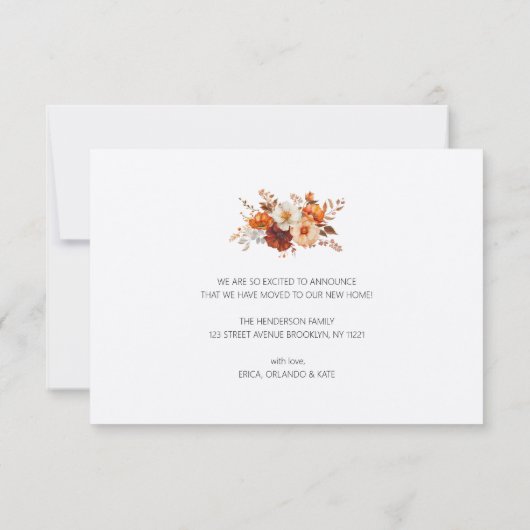rustikale Herbstankündigung Blume neue Adresse Einladung (Rückseite)