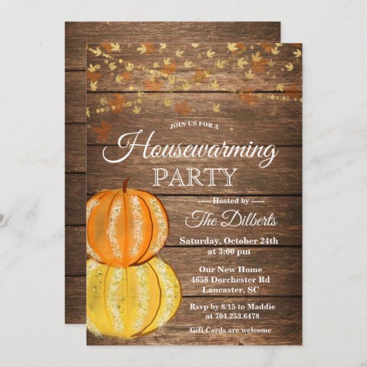 Rustikale Herbstaufwärmung Einladung (Vorne/Hinten)