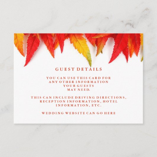 Rustikale Herbstausgabe Hochzeit im Herbst Gästeda Begleitkarte (Vorderseite)