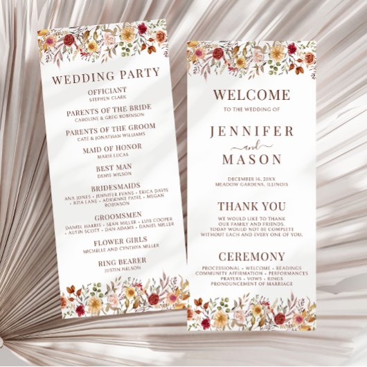 Rustikale Herbstauskälte Blume Hochzeitsprogramme