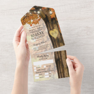 Rustikale Herbstbaum-Lichter Hochzeit All In One Einladung