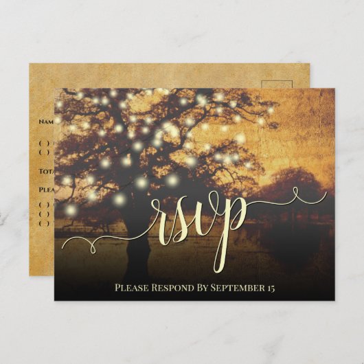 Rustikale Herbstbaum- und Lichtseieneihe RSVP Postkarte (Vorne/Hinten)