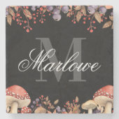 Rustikale Herbstbelässe Schwarz-weiße Monogramm Steinuntersetzer (Vorderseite)