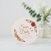 Rustikale Herbstblätter Burnt Sienna Beige Hochzei Save The Date (Stehend Vorderseite)