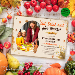 Rustikale Herbstblätter Familienfoto Erntedankfest Einladung