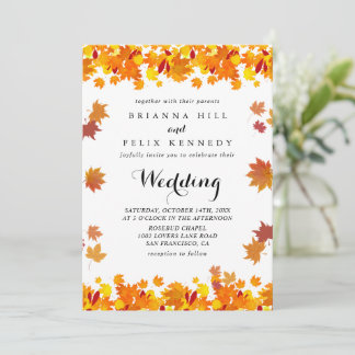 Rustikale Herbstblätter-Hochzeit Einladung