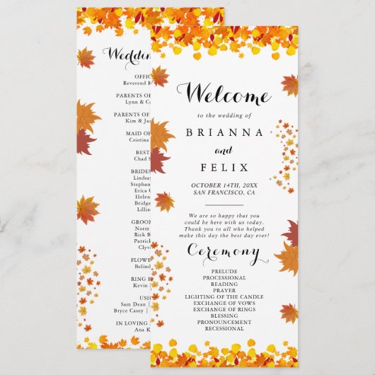 Rustikale Herbstblätter-Hochzeit Programm (Vorne/Hinten)