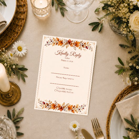 Rustikale Herbstblätter-Hochzeit RSVP Karte